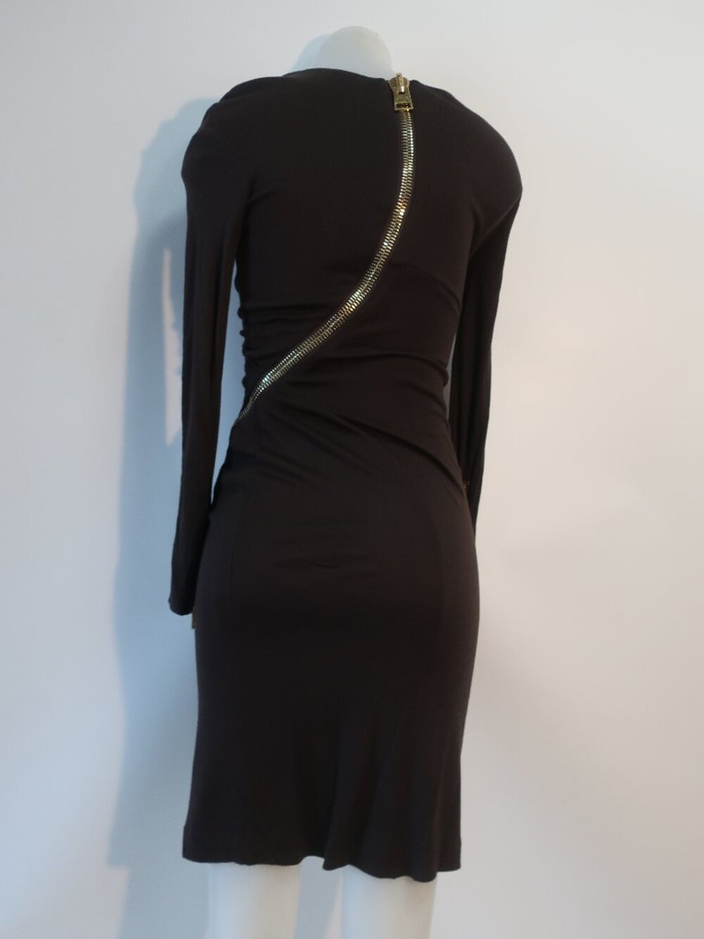 Womens Tom Ford Dark Brown (Item-102) Viscose Wool Ruched Cocktail Dress 40 US/6 - Picture 8 of 16